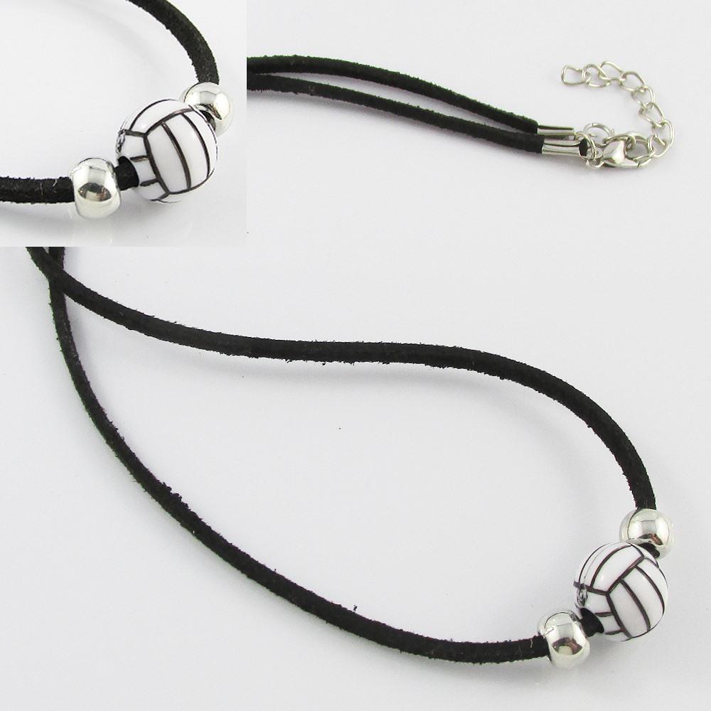 Volleyball / Netball Charm Necklace Faux Suede Cord 45cm Sports Coach Team Gift