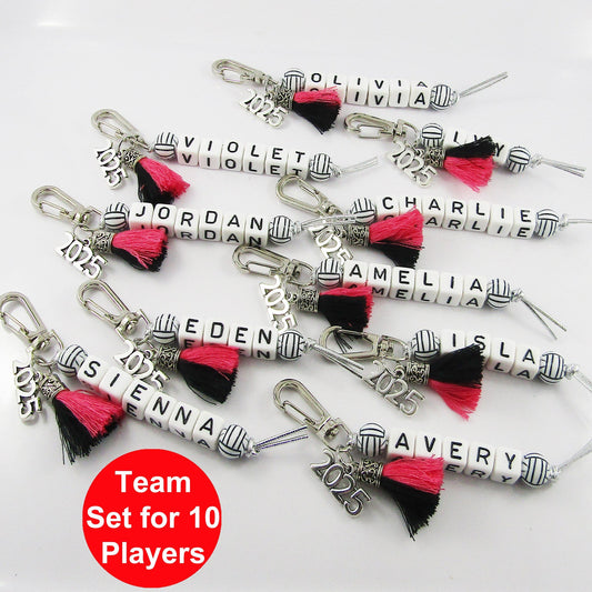 2025 Set of 10 Netball Name Bag Tag Two Colour Tassel Choose name and colours!
