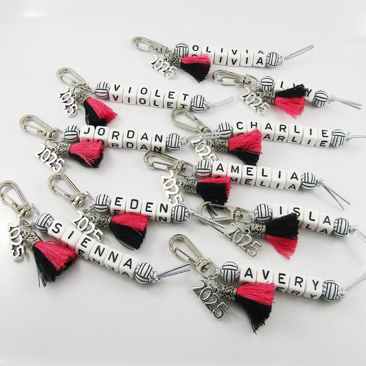 2025 Set of 12 Netball Name Bag Tag Two Colour Tassel Choose name and colours!