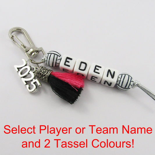 2025 Set of 10 Netball Name Bag Tag Two Colour Tassel Choose name and colours!