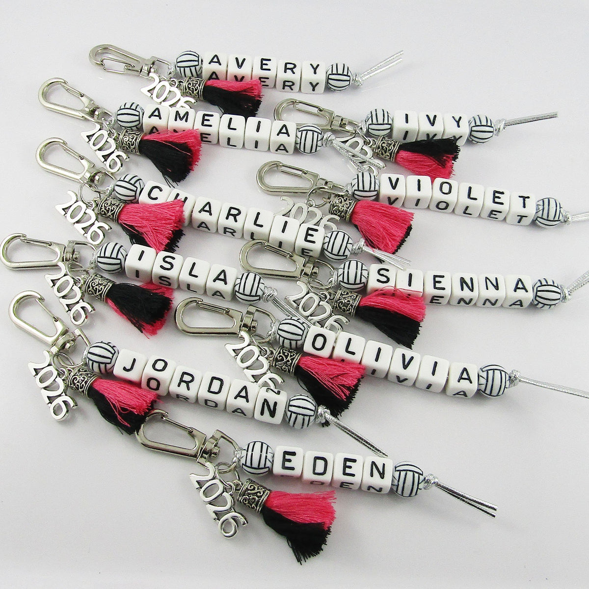 2026 Set of 10 Netball Name Bag Tag Two Colour Tassel Choose name and colours!