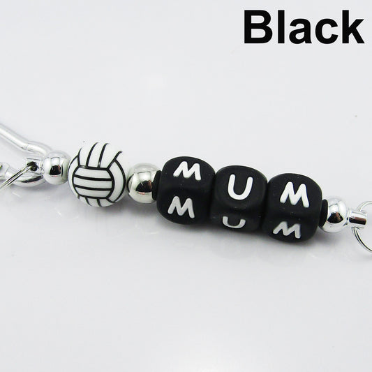 Netball Mum Beaded Carabiner Bag Tag Keychain Keyring 140mm Select Colour