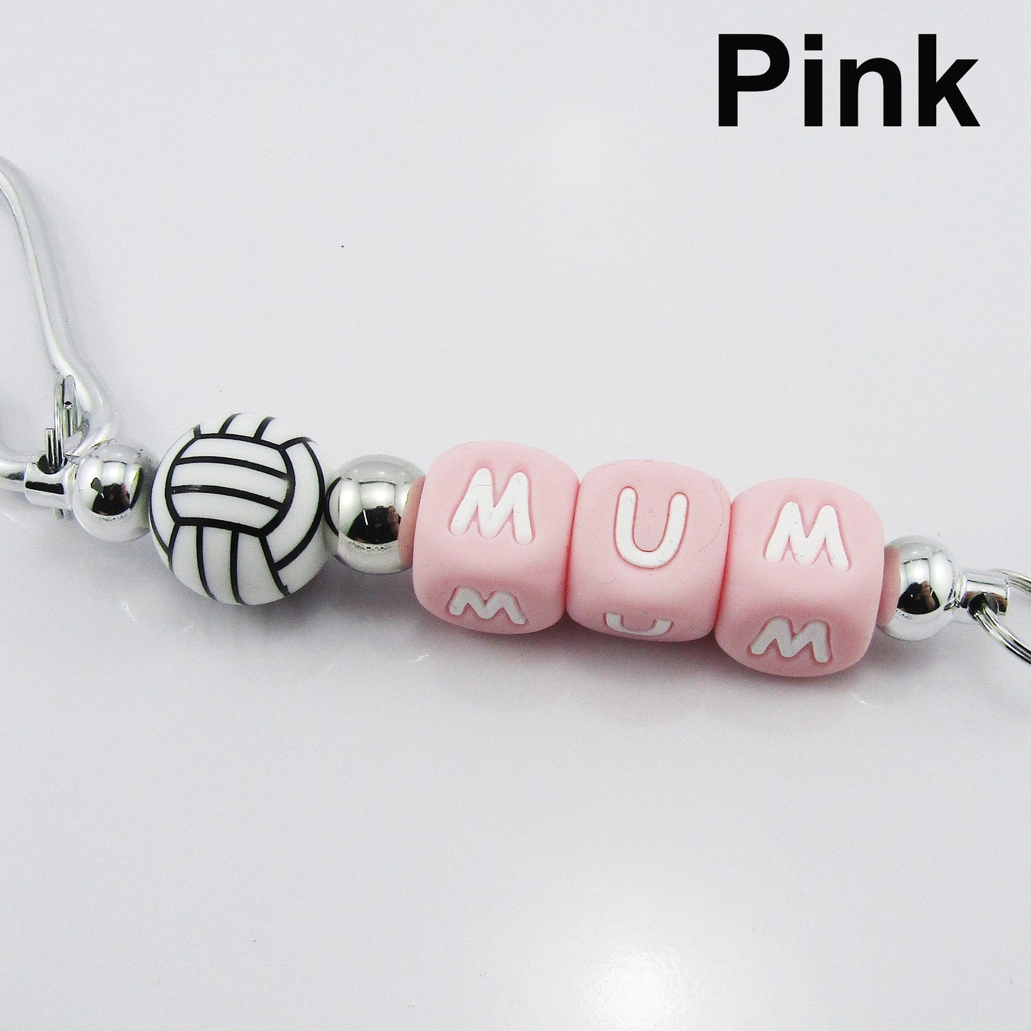 Netball Mum Beaded Carabiner Bag Tag Keychain Keyring 140mm Select Colour