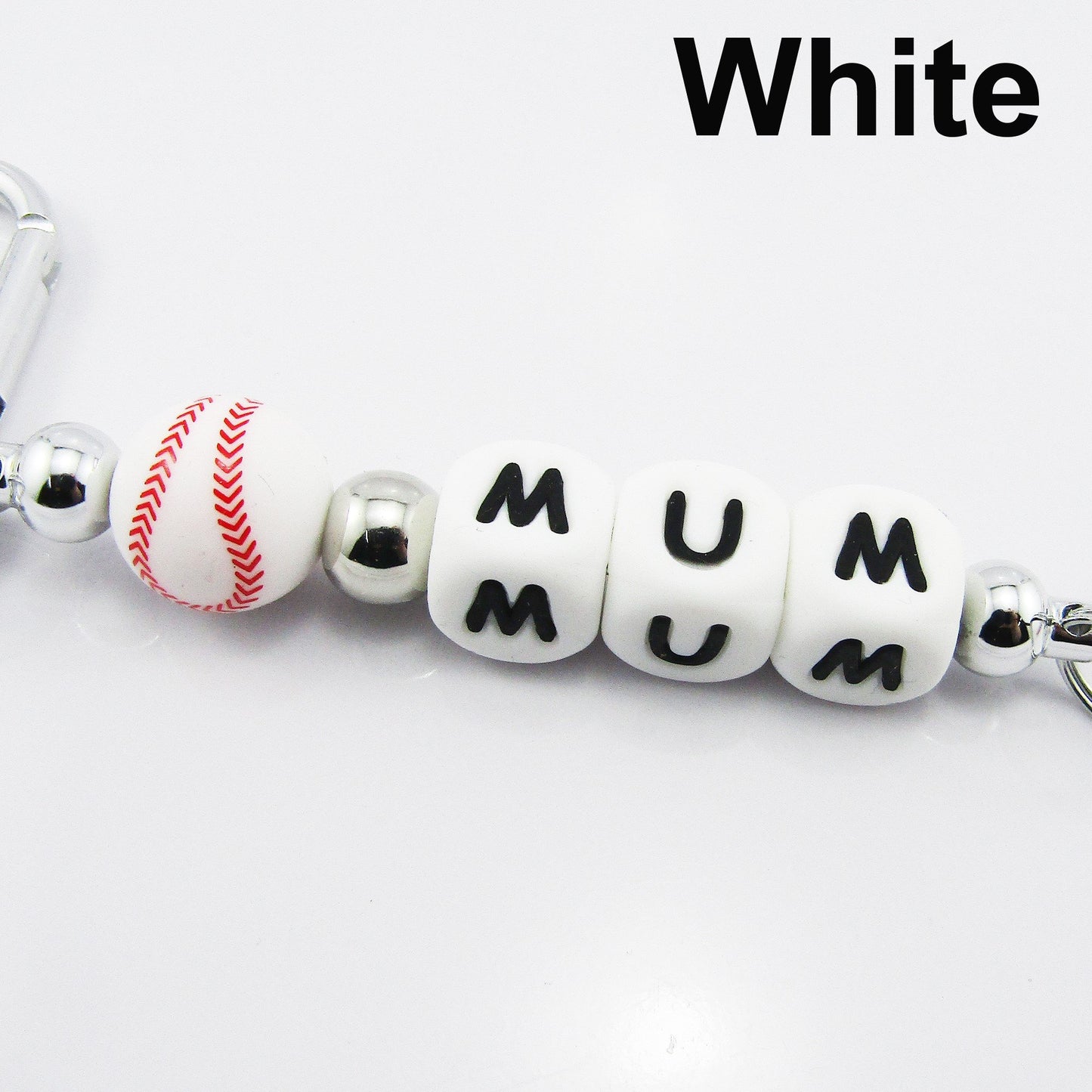 Baseball Mum Beaded Carabiner Bag Tag Keychain Keyring 140mm Select Colour