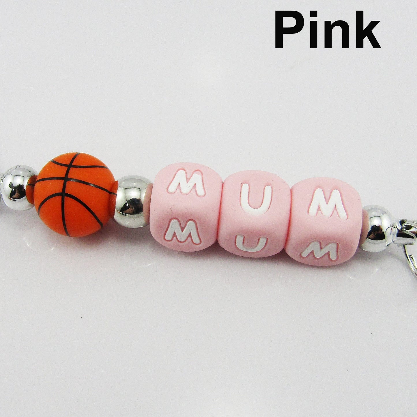 Basketball Mum Beaded Carabiner Bag Tag Keychain Keyring 140mm Select Colour