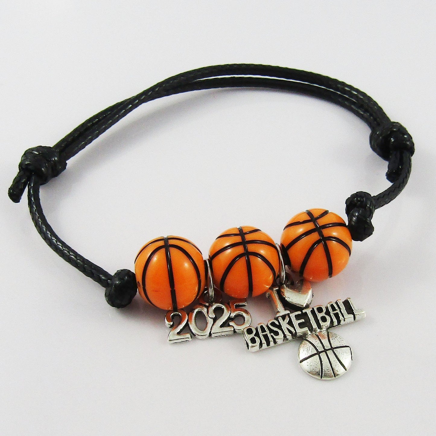 2025 I Love Basketball Beaded Bracelet Black Adjustable Cord Sport Team Gift