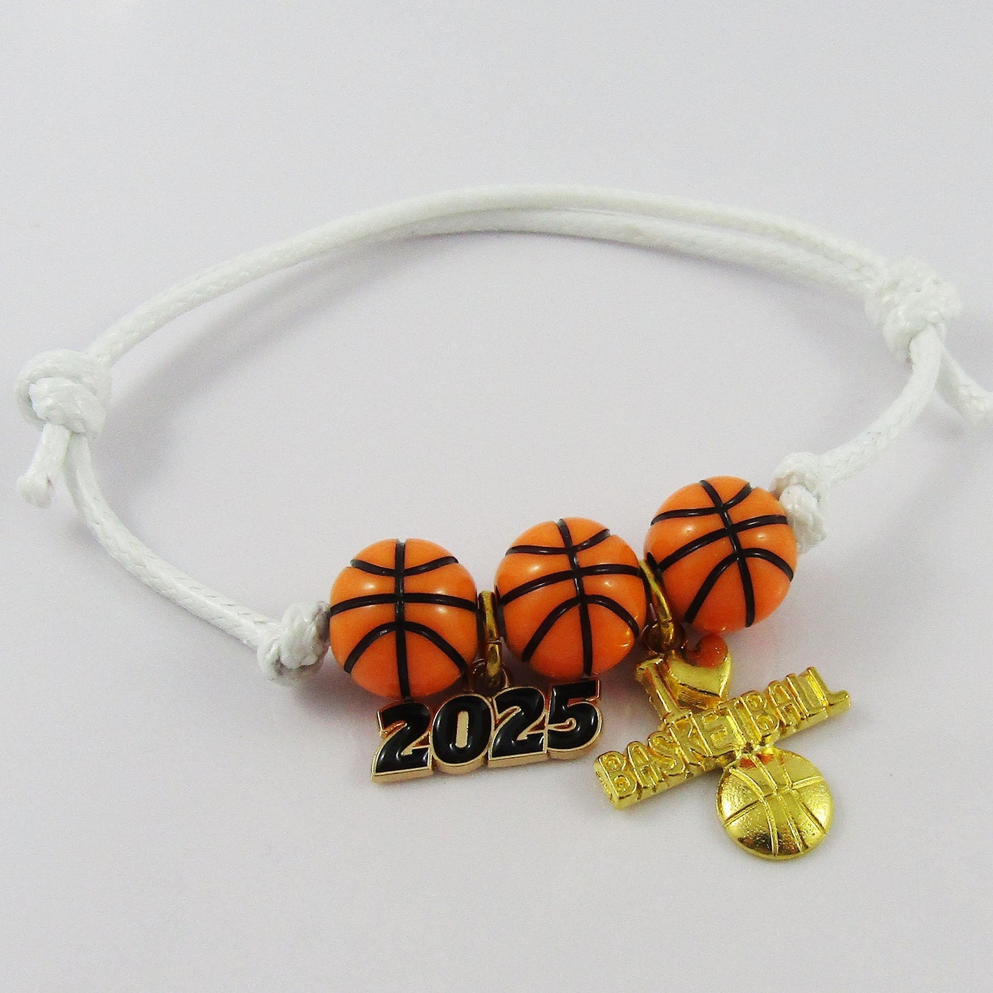2025 I Love Basketball Beaded Bracelet White Adjustable Cord Sport Team Gift