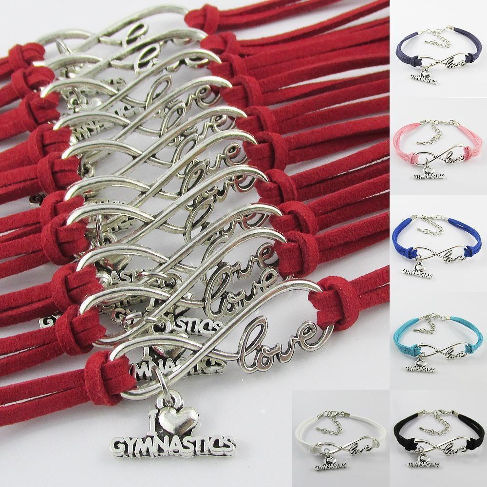 Squad Set of 10 Infinity Love I Love GYMNASTICS Charm Bracelet Pick Colour
