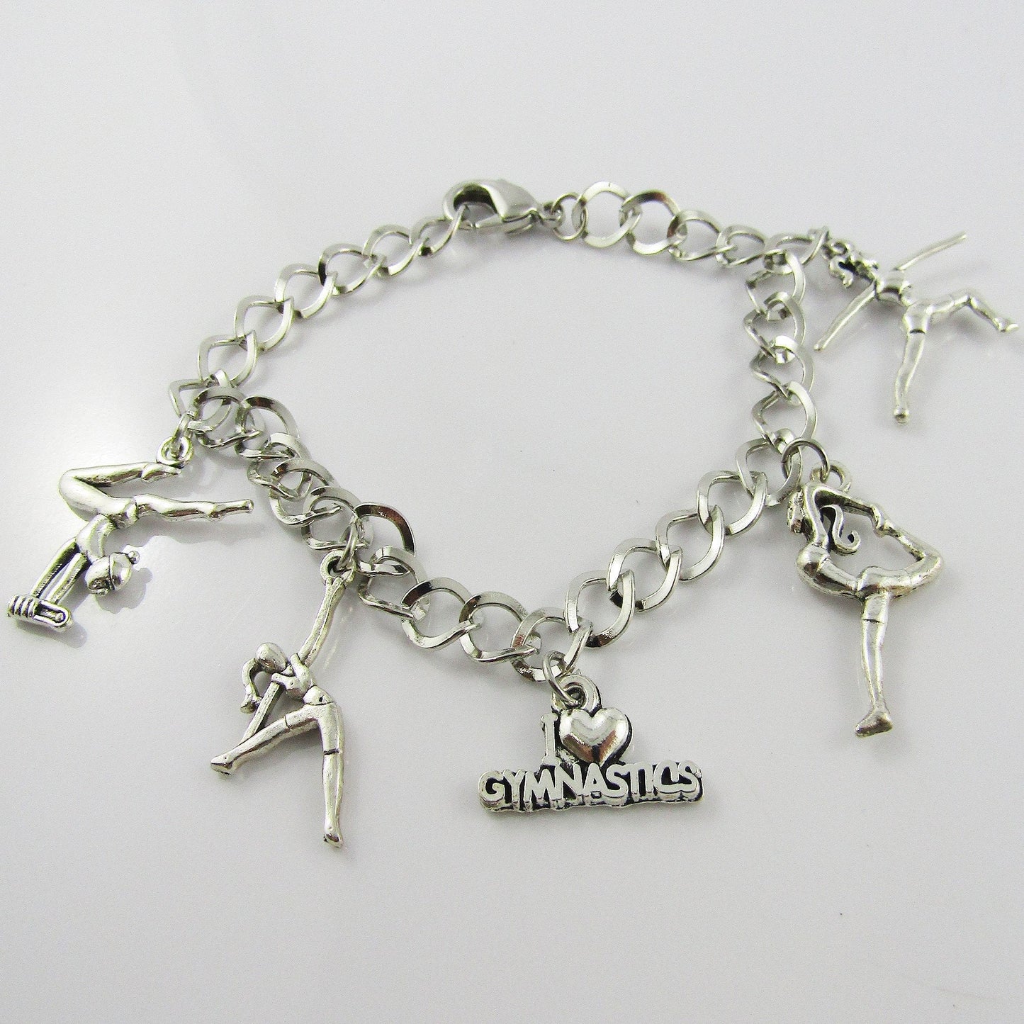 I Love GYMNASTICS Charm Bracelet Sport Coach Gift