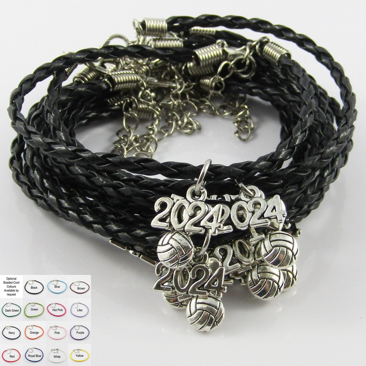 25 Player Set 2025 I Love NETBALL Charm Braided Bracelet Sports Team Gift
