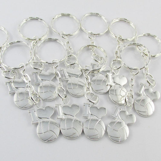 Silver Plate I Love Netball Charm Keychain Team Set of 15 End Of Season Gift
