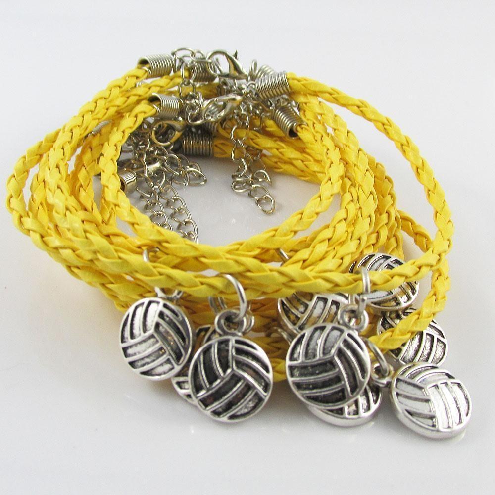 10 Player Set Netball Charm Bracelet Braided Cord Team Gifts Pick Colour