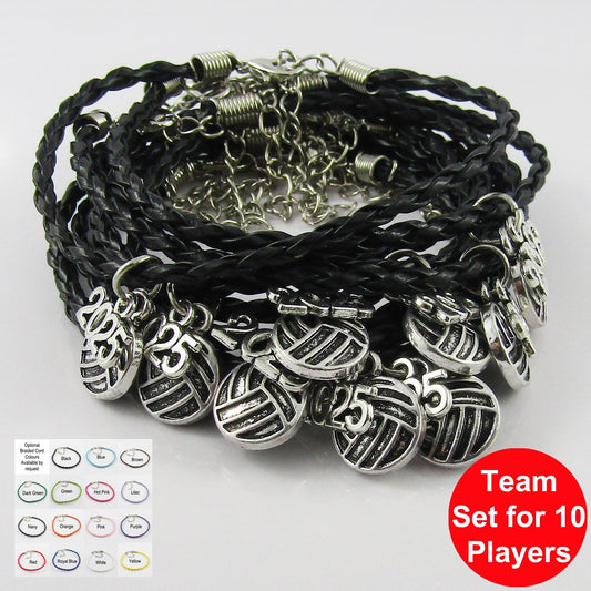 10 Player Set Netball 2025 Charm Bracelet Braided Cord Team Gifts Pick Colour