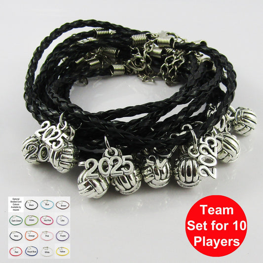 10 Player Set 3D Netball 2025 Charm Bracelet Braided Cord Team Gifts Pick Colour