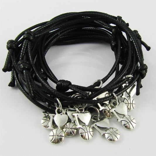 Set of 10x I Love Basketball Charm Bracelet Adjustable Unisex Sports Team Gift