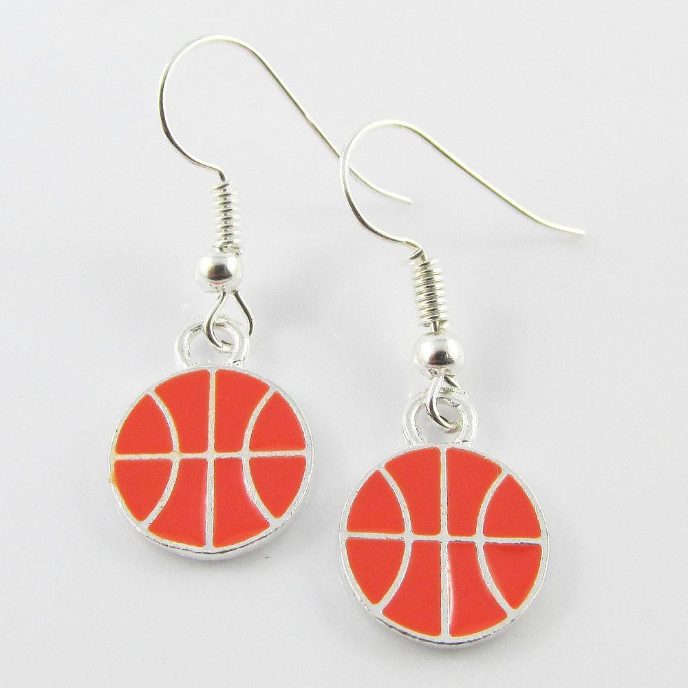 Enamel Basketball Charm Hook Earrings 33mm