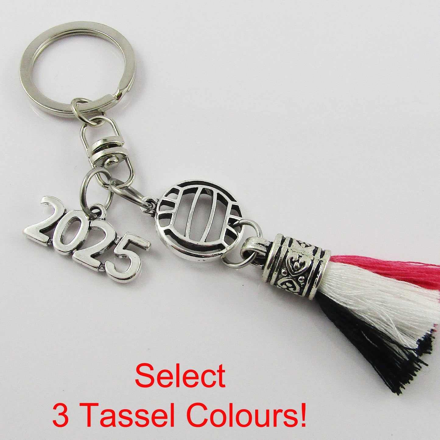 Team Set of 12 Personalised 3 Colour Tassel 2025 NETBALL Keychain Sport Gift