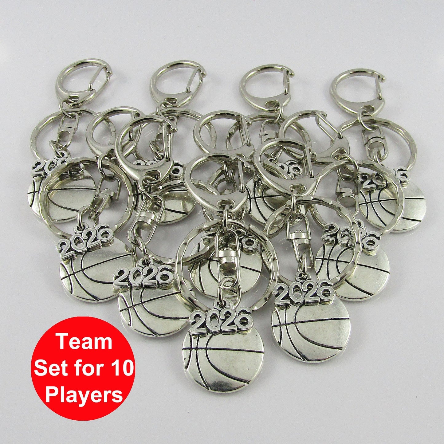 Team Set of 10 BASKETBALL 2026 Charm Keychain Coach Sports End Of Season Gift