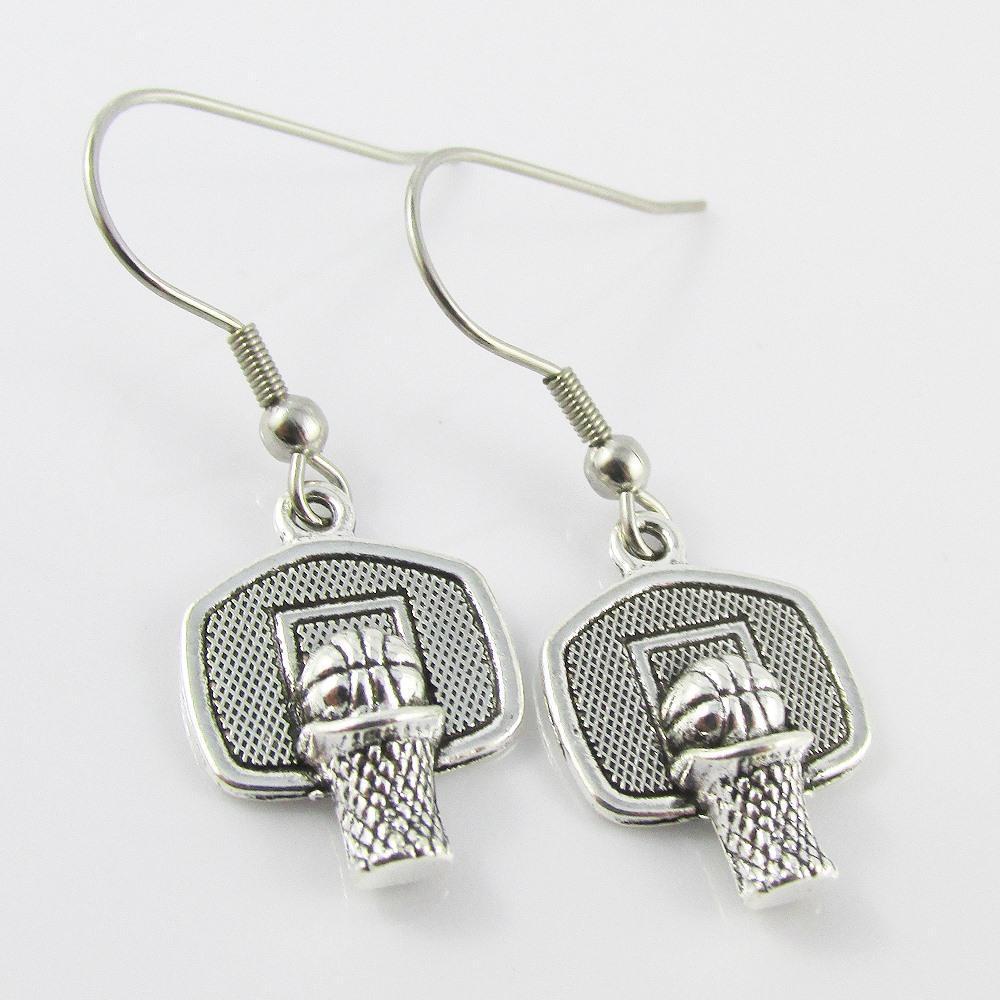 Basketball Hoop Charm Earrings Stainless Steel Hooks 38mm