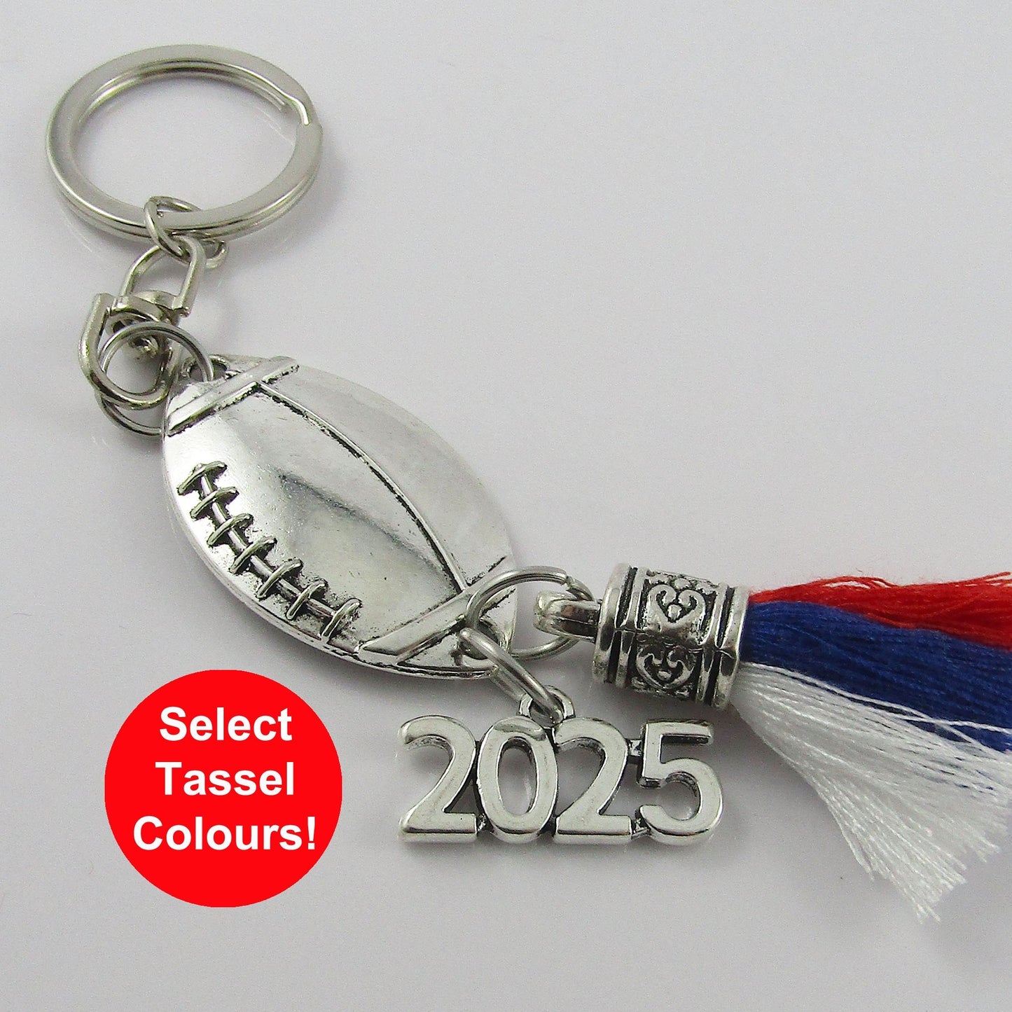 Personalised 3 Colour Tassel 2025 FOOTBALL Charm Keychain Bag Tag Sport Gift