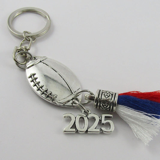 Personalised 3 Colour Tassel 2025 FOOTBALL Charm Keychain Bag Tag Sport Gift