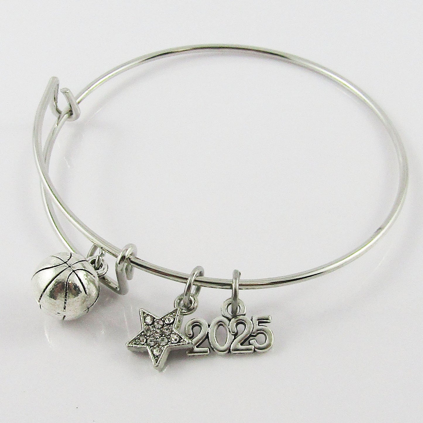 2025 3D Basketball Star Charm Bangle Bracelet with Rhinestone Star