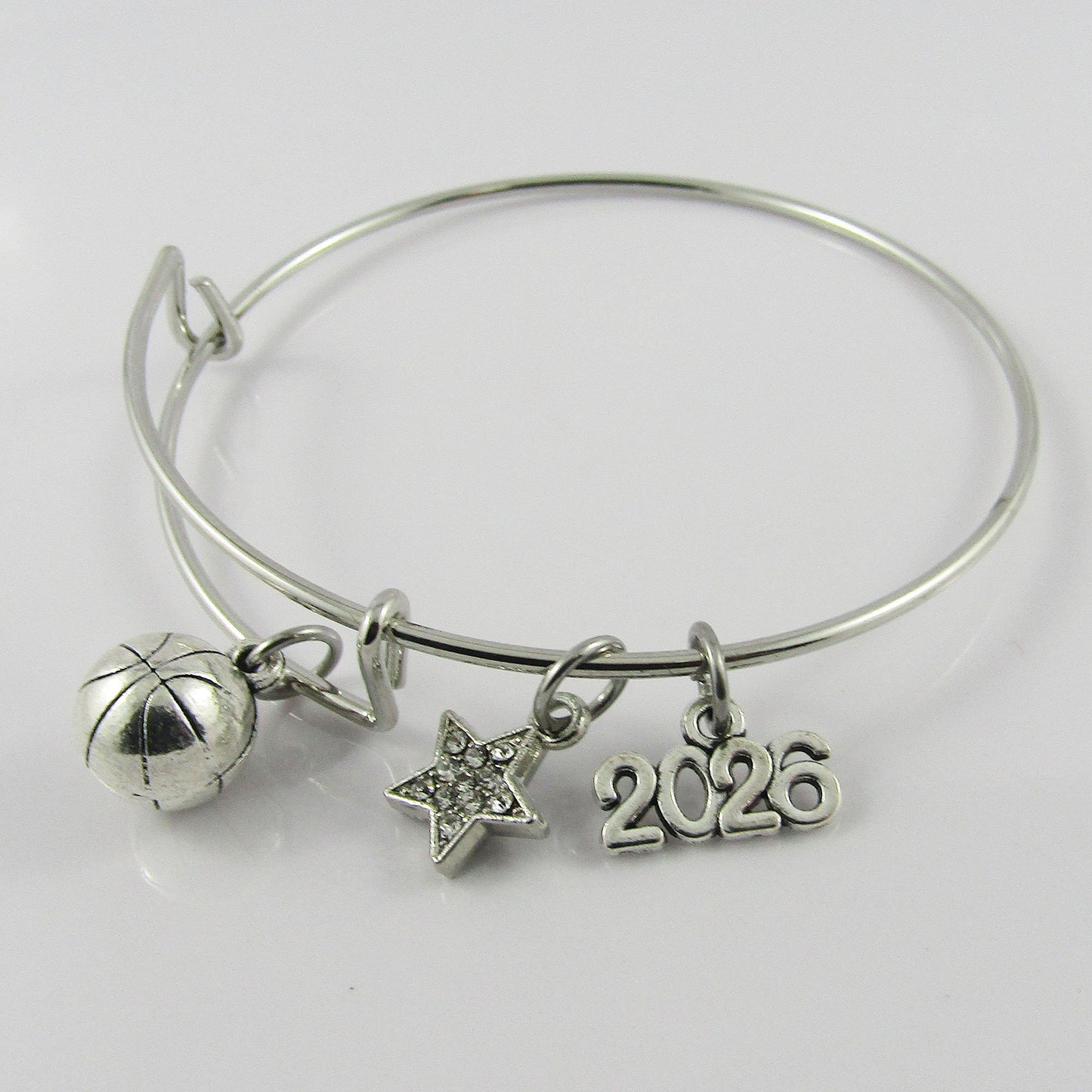 2026 3D Basketball Star Charm Bangle Bracelet with Rhinestone Star