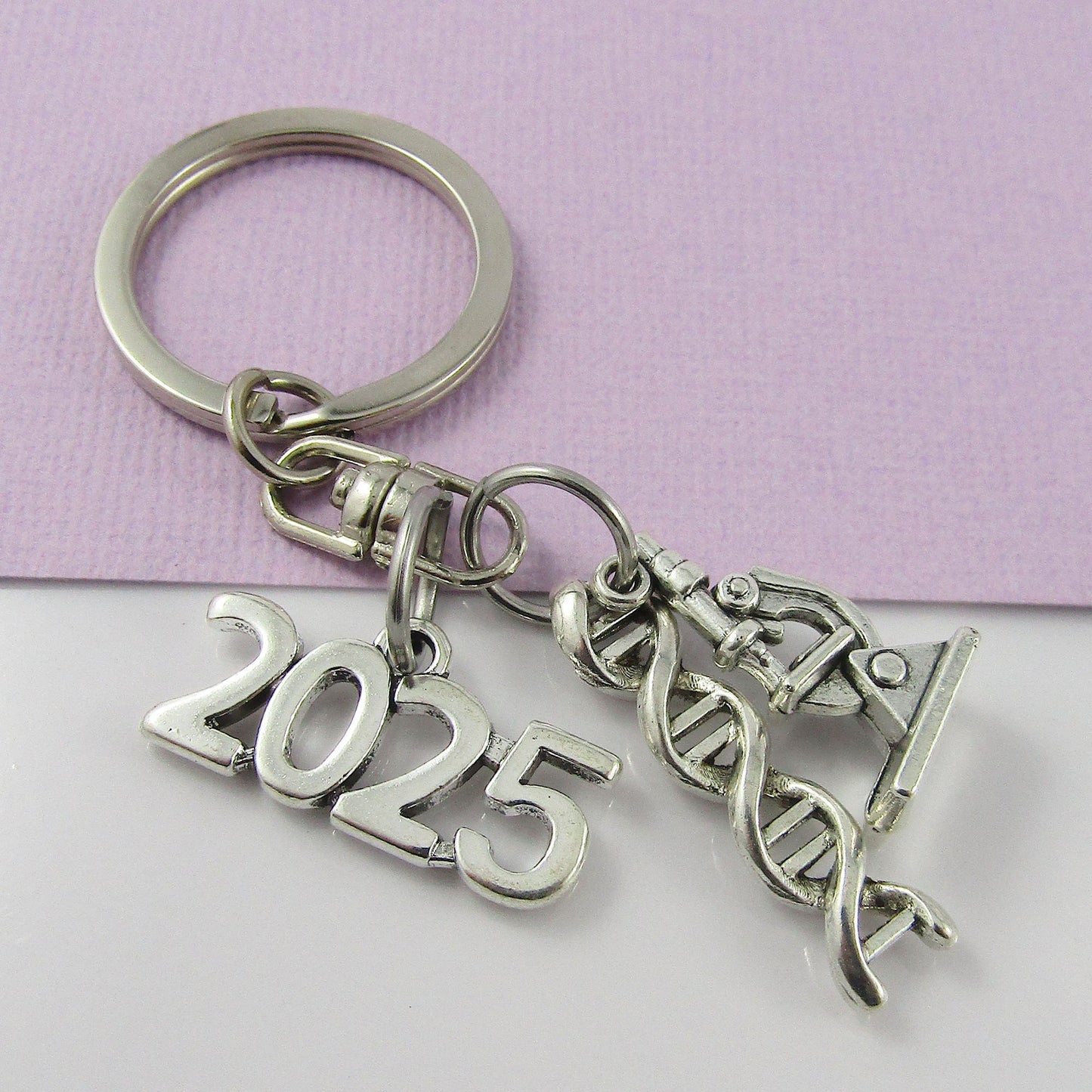 2025 Microscope DNA Charm Keychain 75mm Science Biology Graduation Student Gift