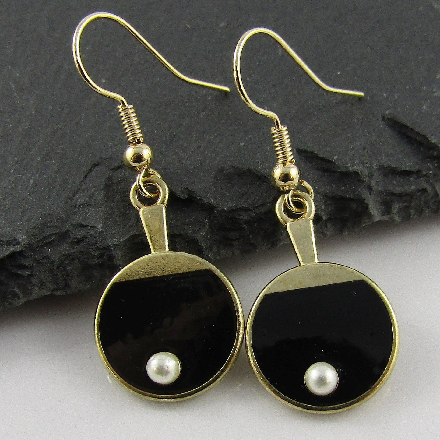 Table Tennis Paddle Pearl Ping Pong Ball Charm Earrings Brass Hooks Pick Colour