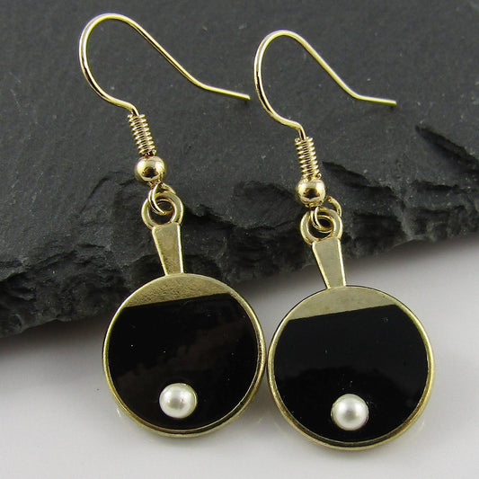 Table Tennis Paddle Pearl Ping Pong Ball Charm Earrings Brass Hooks Pick Colour