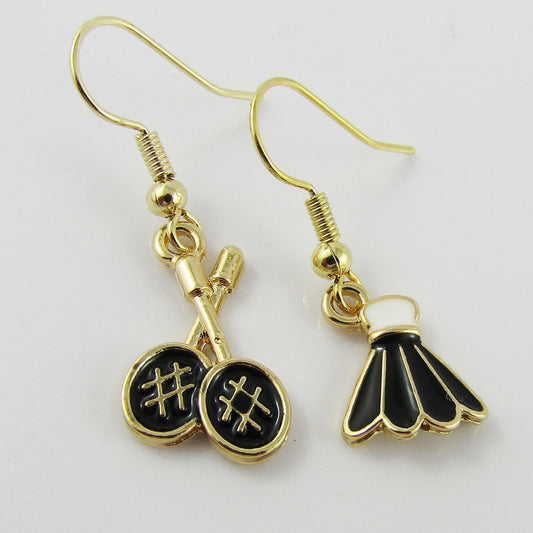 Badminton Racquet & Shuttle Charm Earrings Brass Hooks Select Colour