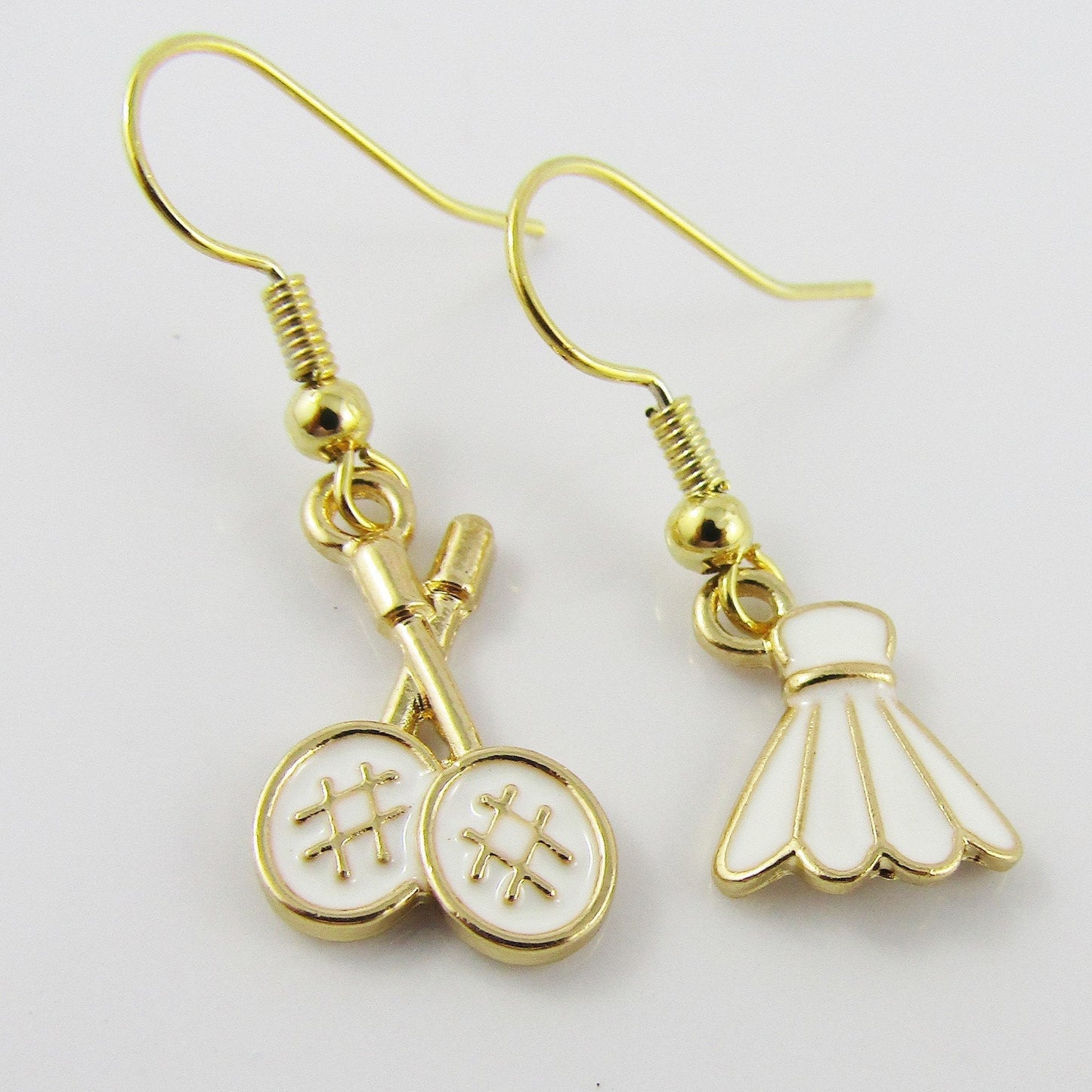 Badminton Racquet & Shuttle Charm Earrings Brass Hooks Select Colour