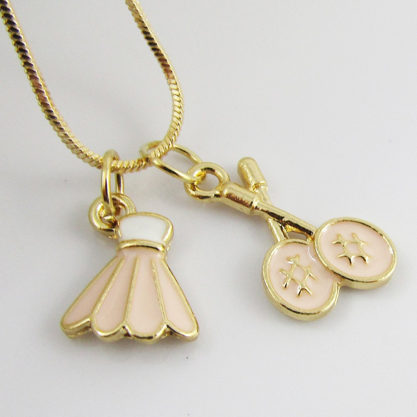 Badminton Racquet & Shuttle Charm Pendant Necklace 47cm Select Colour