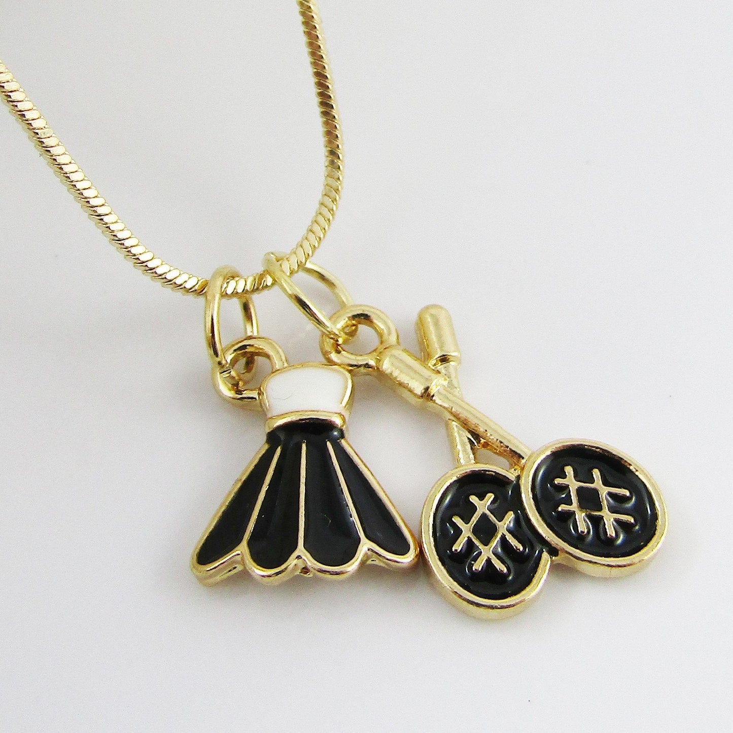 Badminton Racquet & Shuttle Charm Pendant Necklace 47cm Select Colour