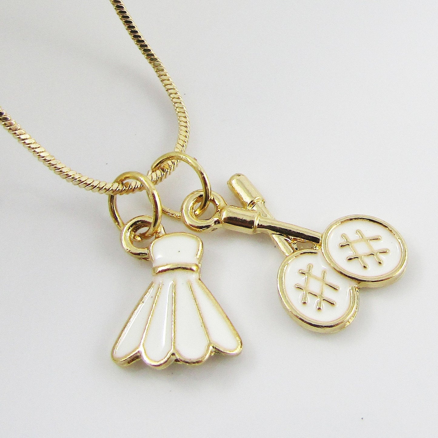 Badminton Racquet & Shuttle Charm Pendant Necklace 47cm Select Colour