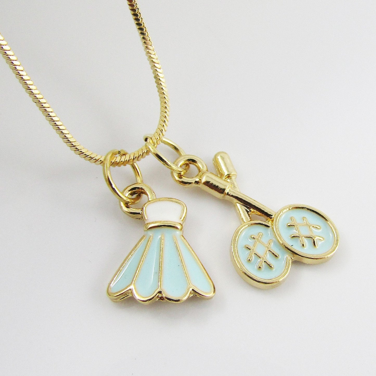 Badminton Racquet & Shuttle Charm Pendant Necklace 47cm Select Colour