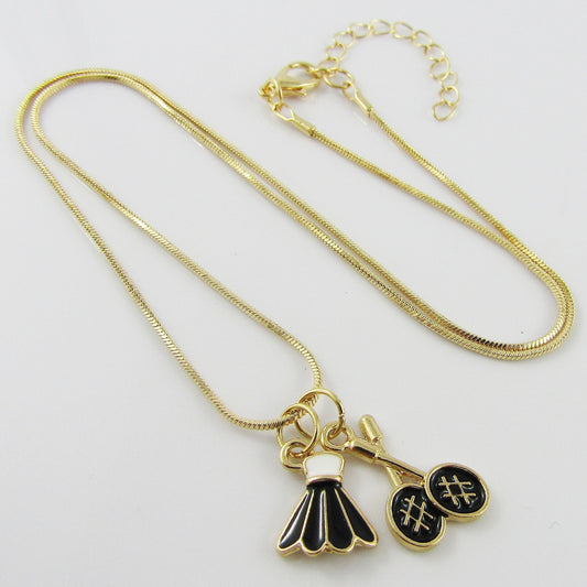 Badminton Racquet & Shuttle Charm Pendant Necklace 47cm Select Colour