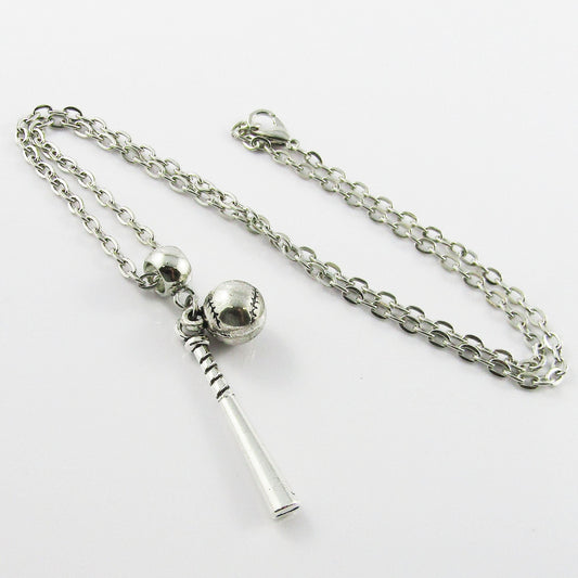 3D Baseball Softball Bat & Ball Charm Necklace 45cm