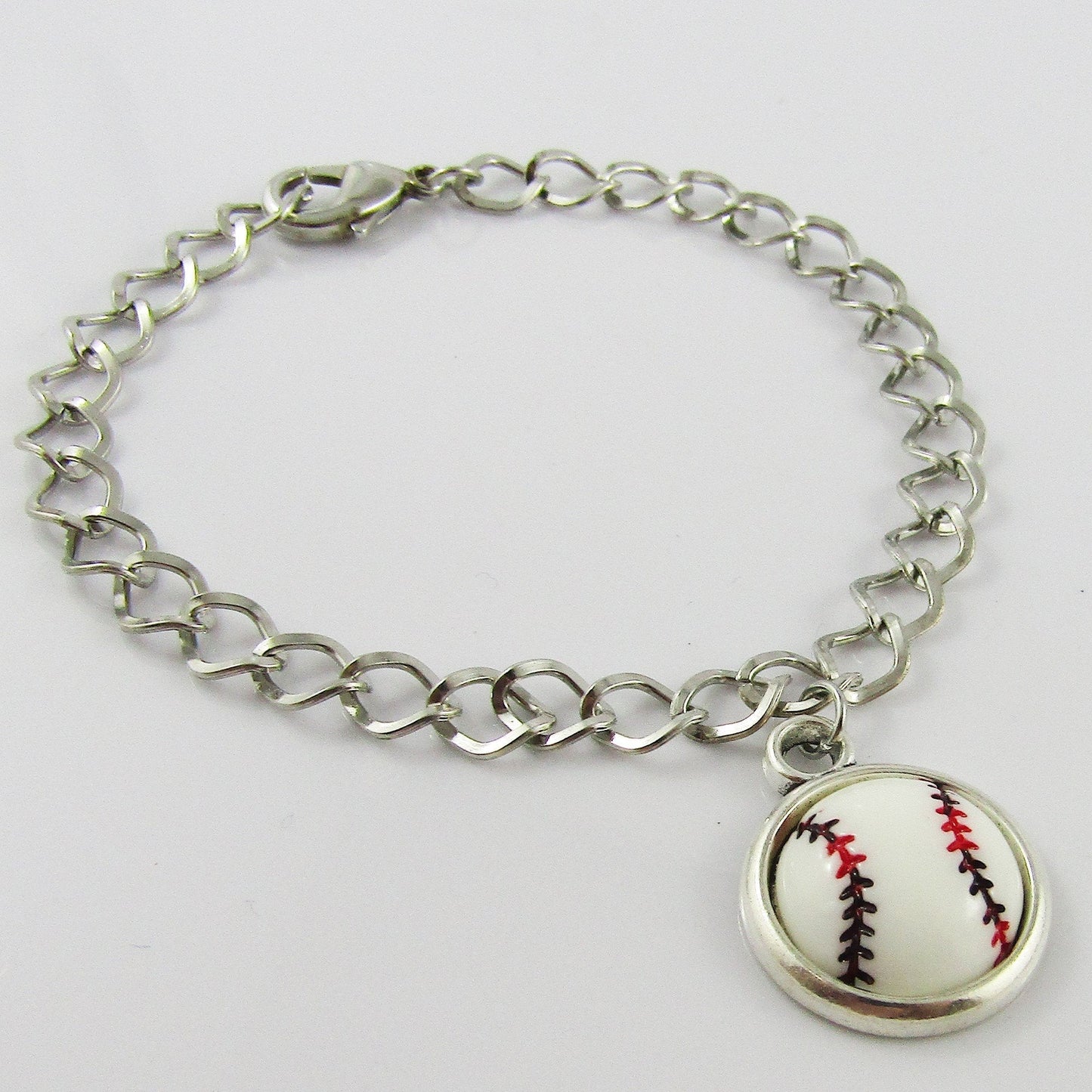 Chain Link Resin Cabochon Baseball Softball Charm Bracelet 20cm Sports Team Gift