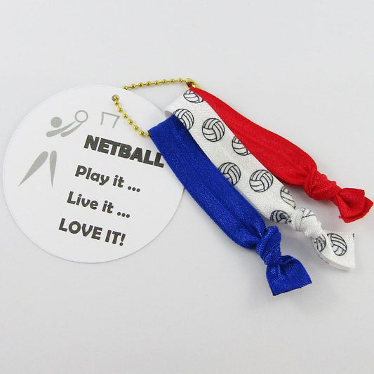 Netball Knotted Hair Ties Wristbands & Ball Chain Hair Tie Keeper Pick Colour
