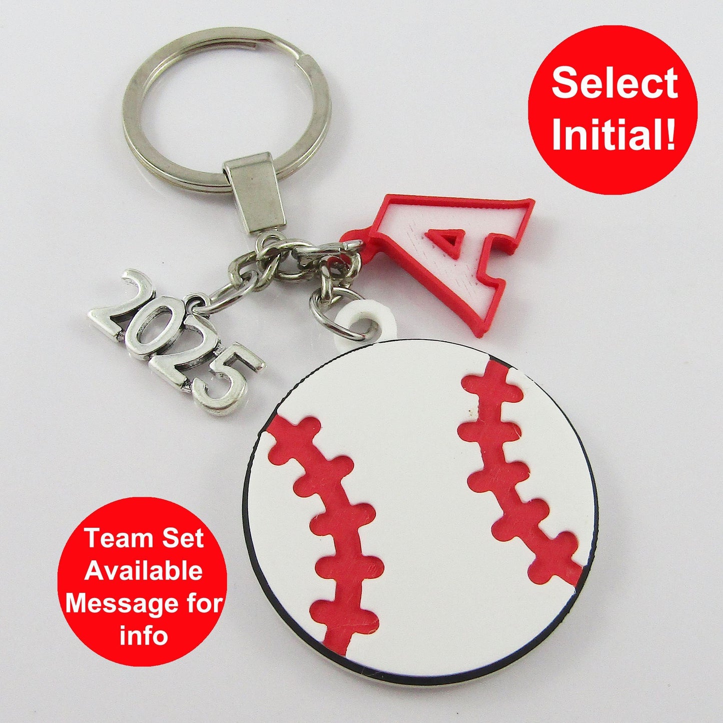 Personalised 2025 Baseball Charm Keychain 115mm Coach Sports Gift Select Initial