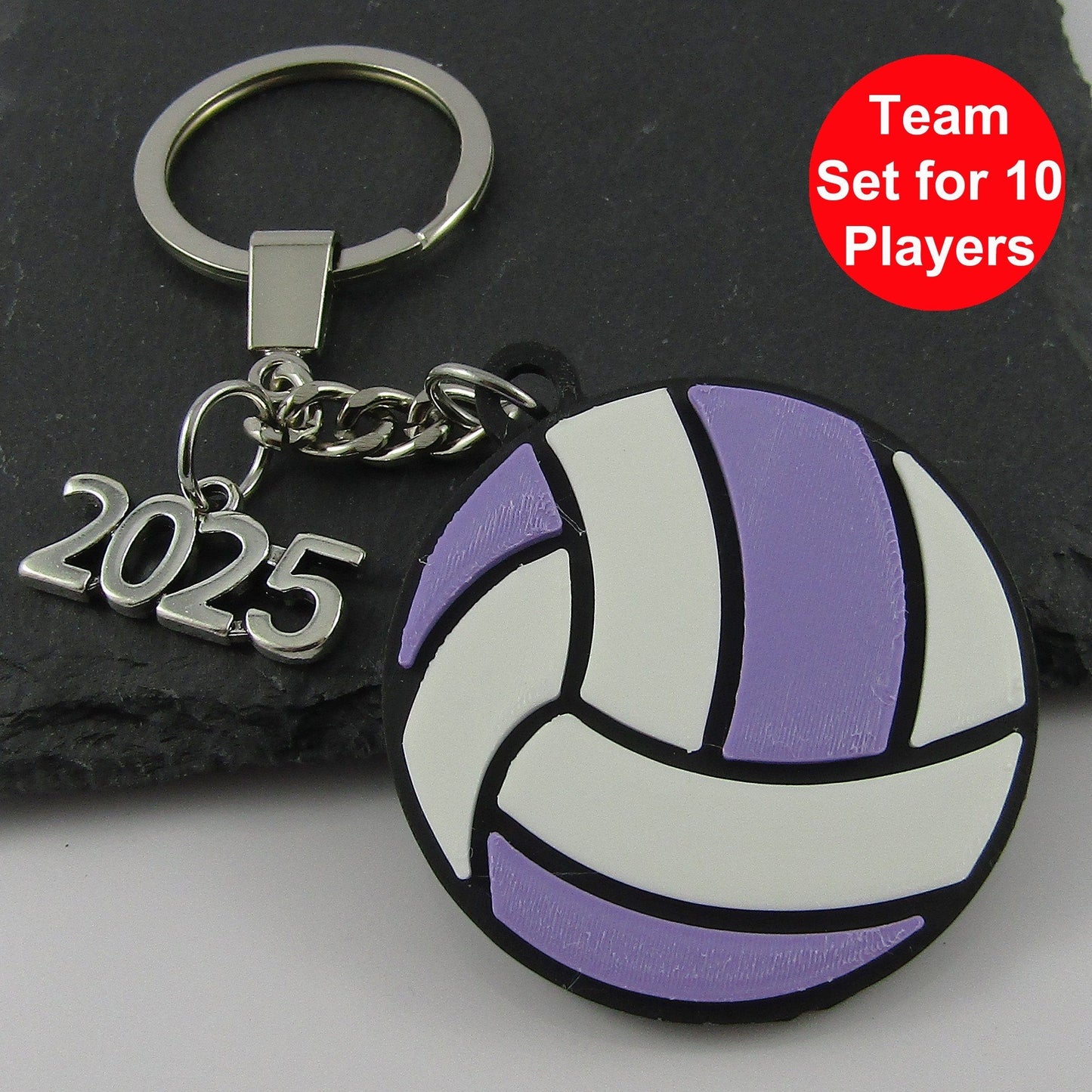2025 Netball Charm Keychain 115mm Coach Sports Gift Lilac White Team Set of 10