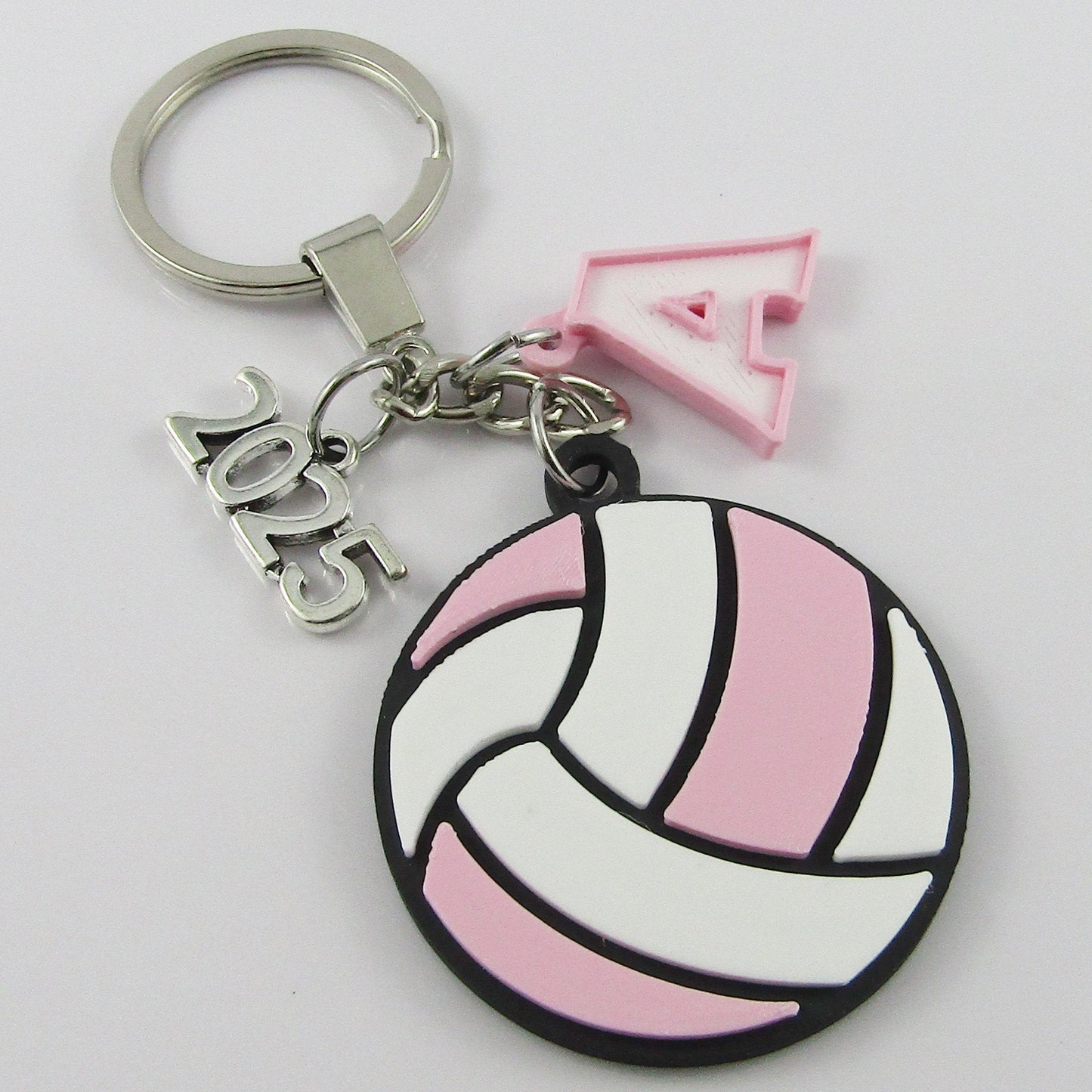 Personalised 2025 Netball Charm Keychain Pink and White Sport Gift Pick Initial