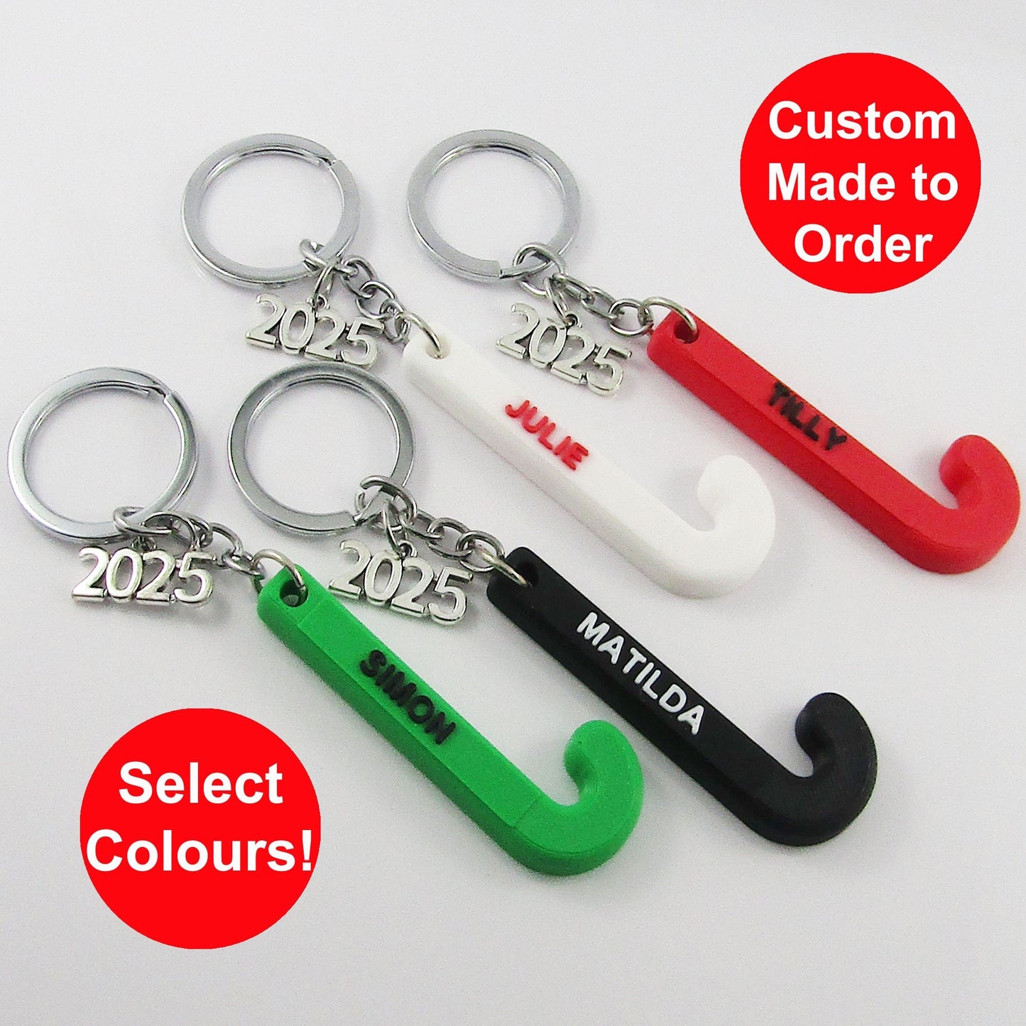 Team Set of 11 Personalised 2025 Hockey Sports Keychain select Colours and Name