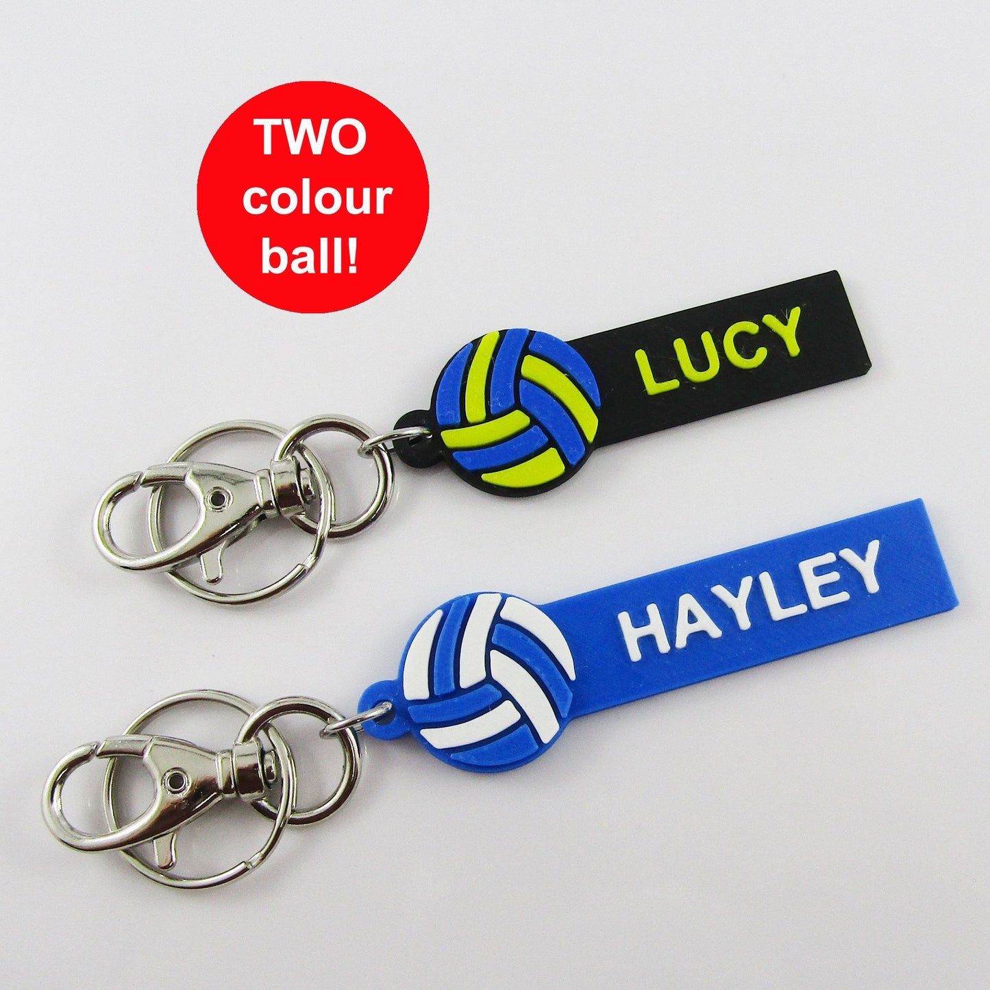 Custom Coloured Set of 10 Personalised Netball Name Keychains