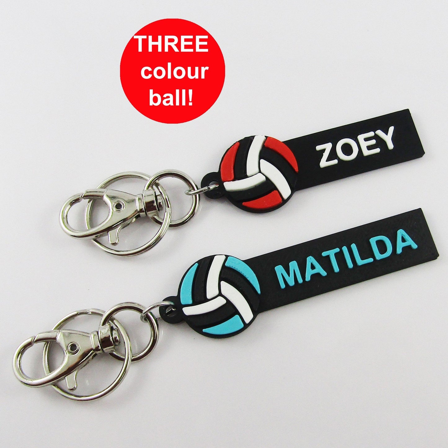 Custom Coloured Set of 10 Personalised Netball Name Keychains