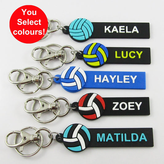 Custom Coloured Set of 10 Personalised Netball Name Keychains