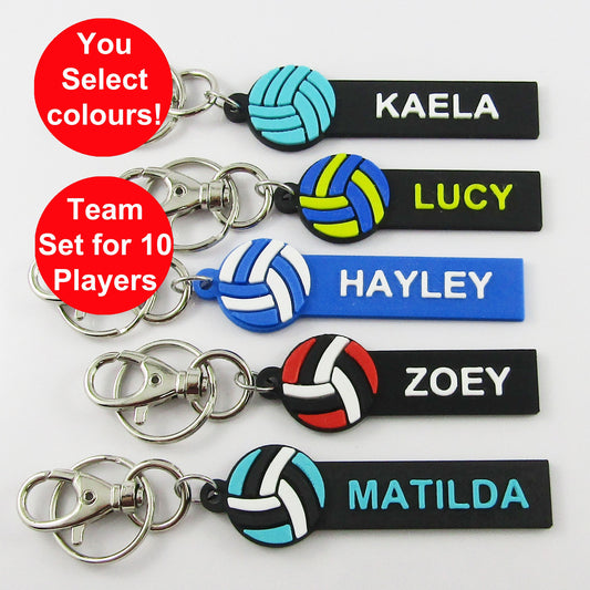 Custom Coloured Set of 10 Personalised Netball Name Keychains