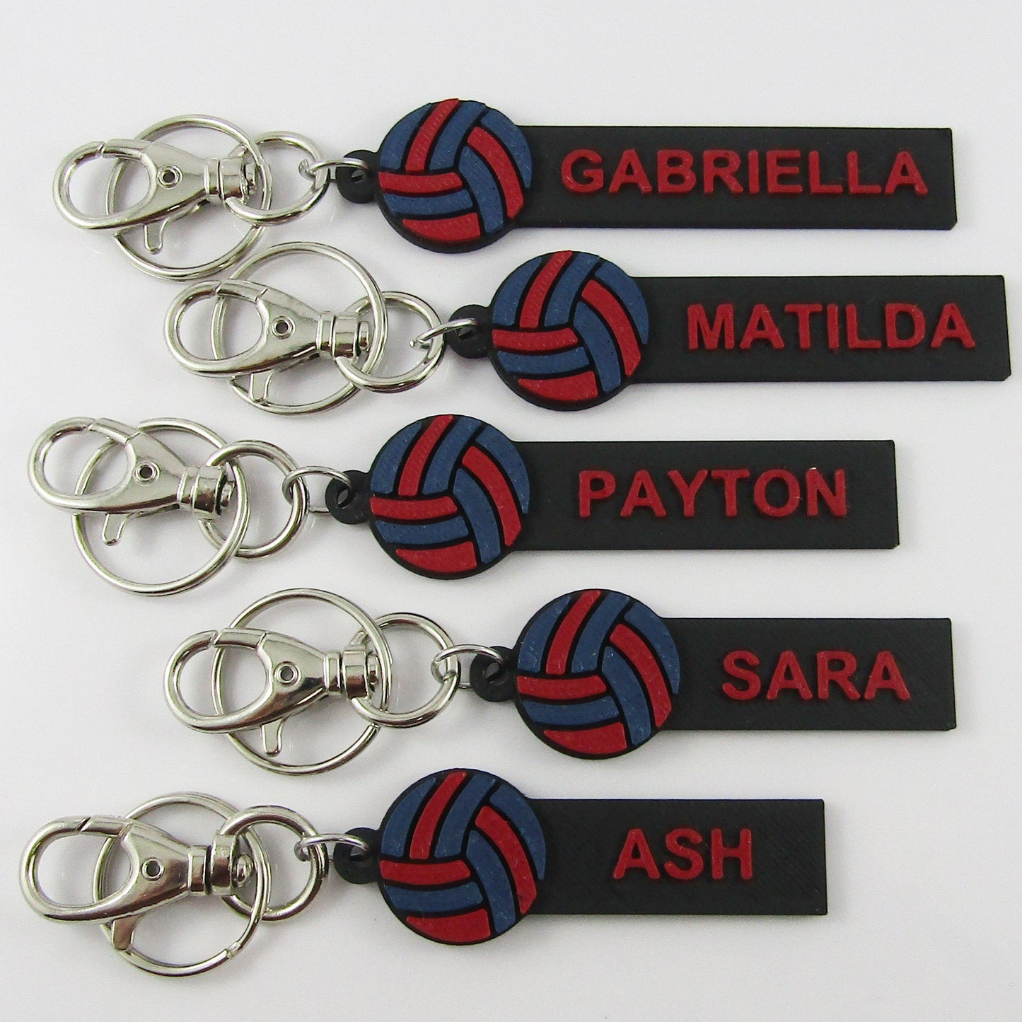 Personalised Netball Name Keychain Navy and Red Netball