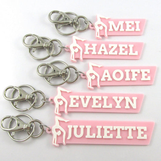 Personalised Gymnastics Handstand Name Keychain Custom Colours